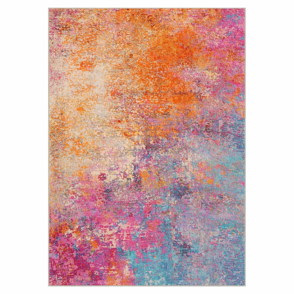 Multicolour Abstract Area Rug | Washable Orange Pink Teal Rug — Vivian