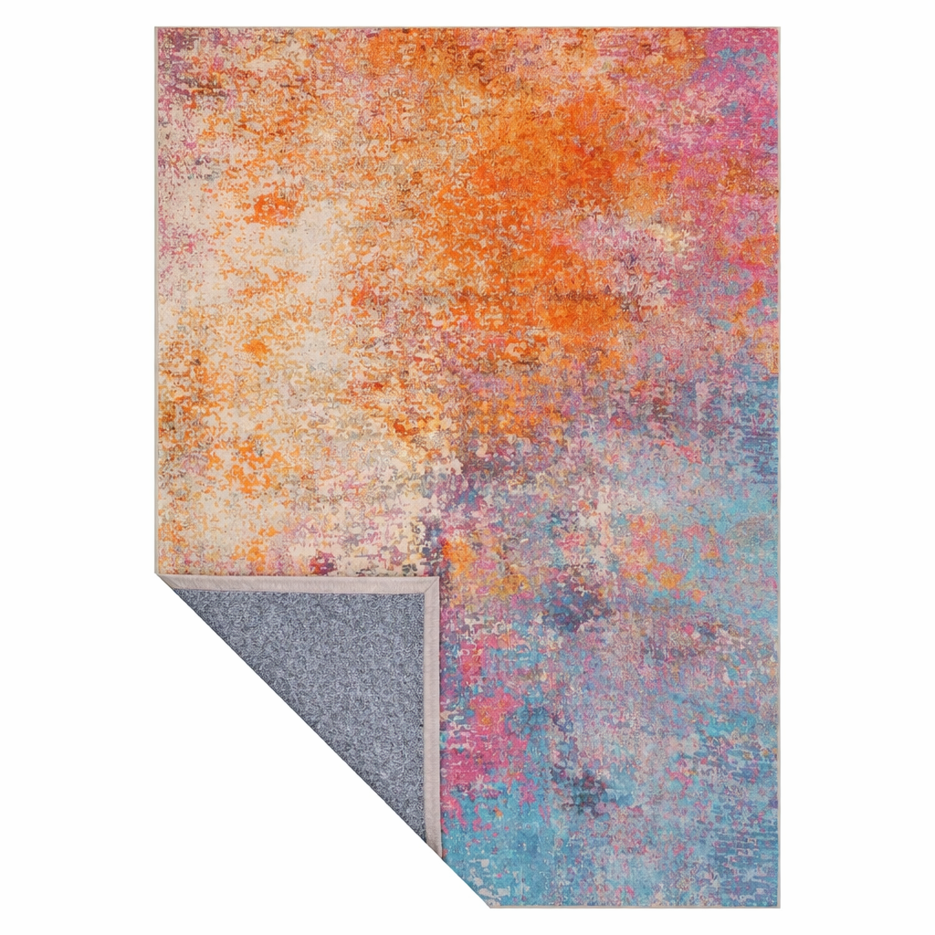 Multicolour Abstract Area Rug | Washable Orange Pink Teal Rug — Vivian