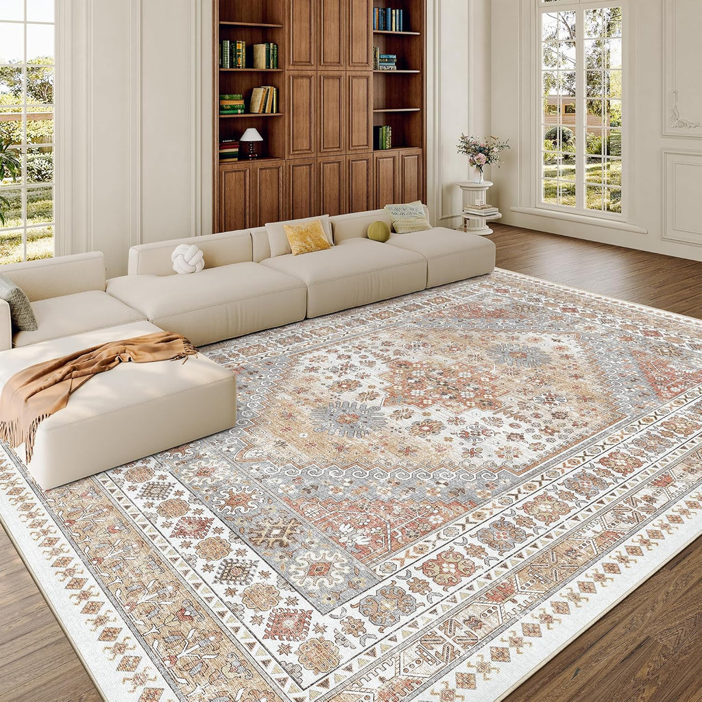 Terracotta Persian Medallion Rug | Vintage Washable Area Rug — Sahara