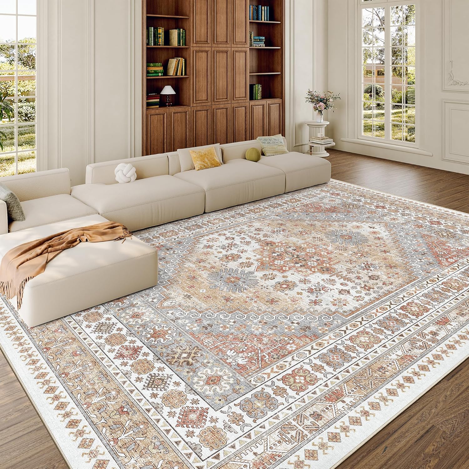 Terracotta Persian Medallion Rug | Vintage Washable Area Rug — Sahara