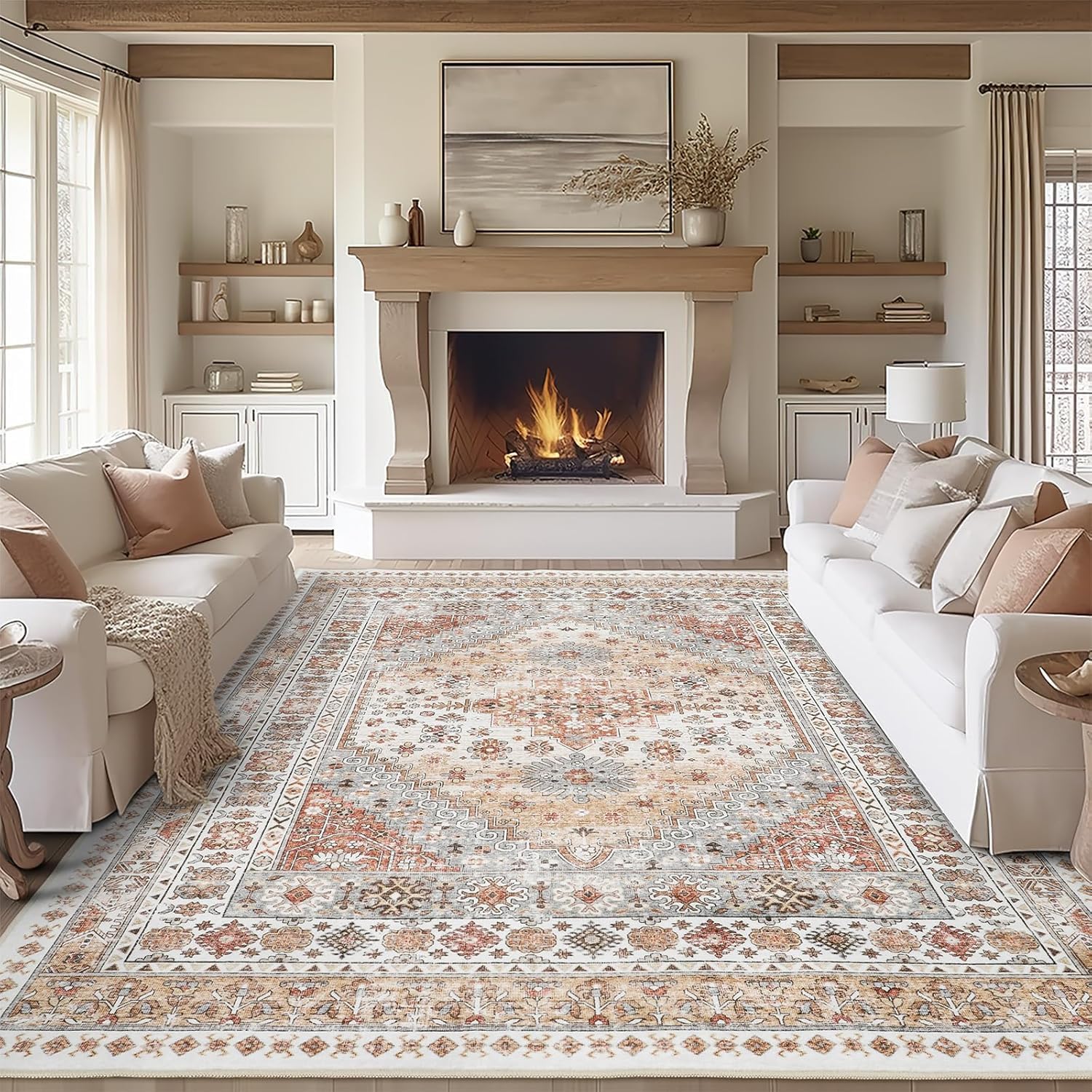 Terracotta Persian Medallion Rug | Vintage Washable Area Rug — Sahara