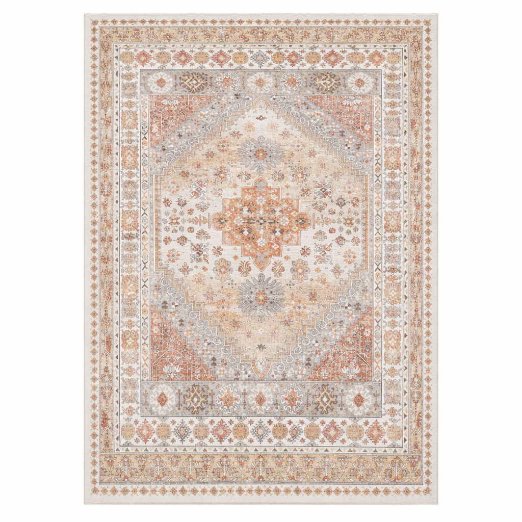 Terracotta Persian Medallion Rug | Vintage Washable Area Rug — Sahara