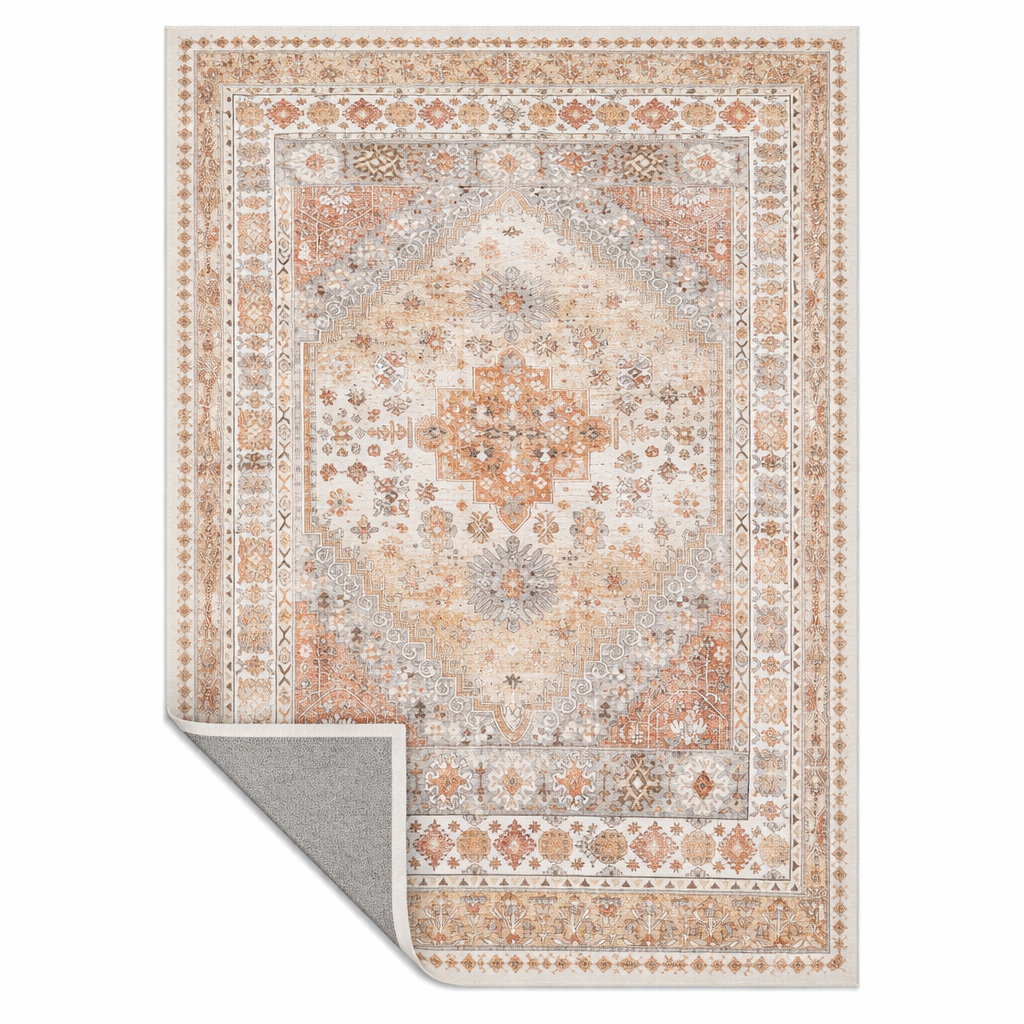 Terracotta Persian Medallion Rug | Vintage Washable Area Rug — Sahara