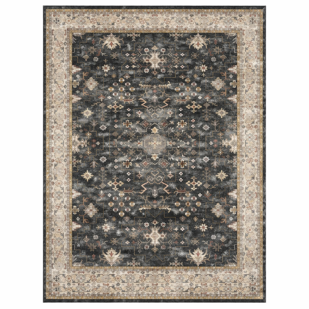 Grey Vintage Medallion Washable Area Rug | Distressed Rug — Ashford