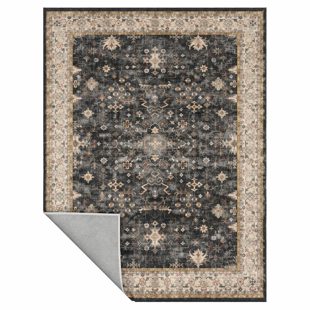 Grey Vintage Medallion Washable Area Rug | Distressed Rug — Ashford