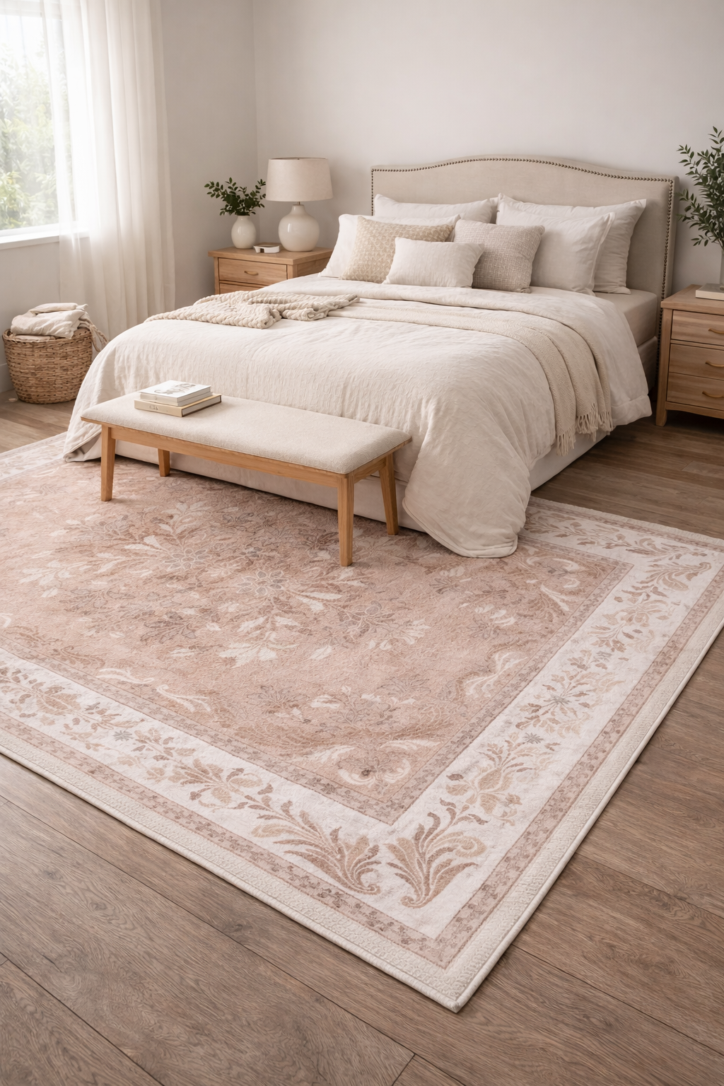 Vintage Floral Area Rug | Botanical Washable Rug — Veloura