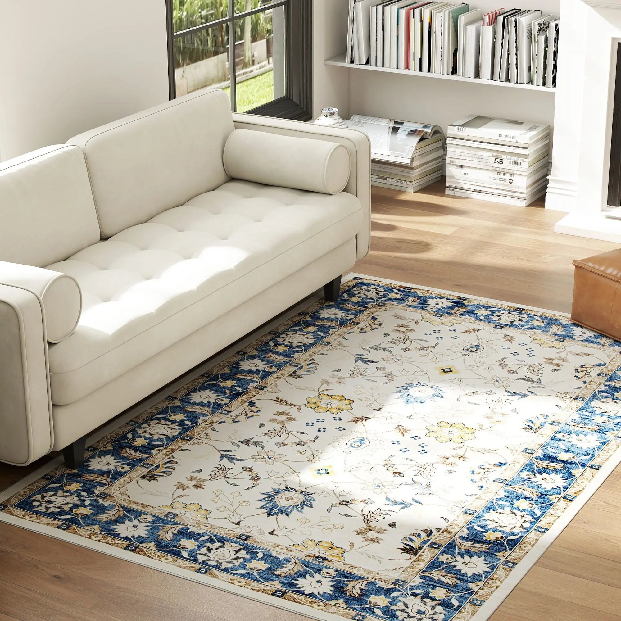 Ivory Blue Floral Rug